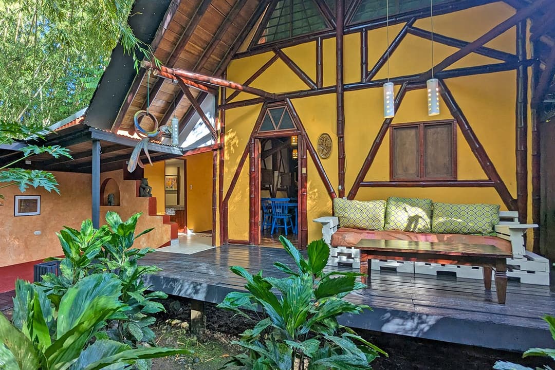 The original two-storey bamboo Garden House from the garden